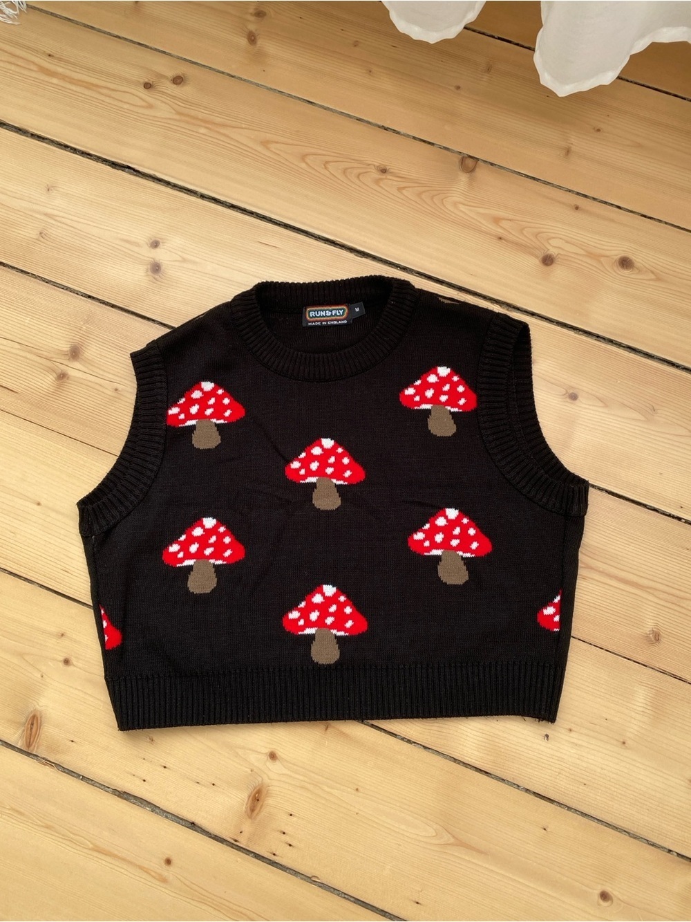 Vintage - Black Knit Vest with Red Mushroom Motif